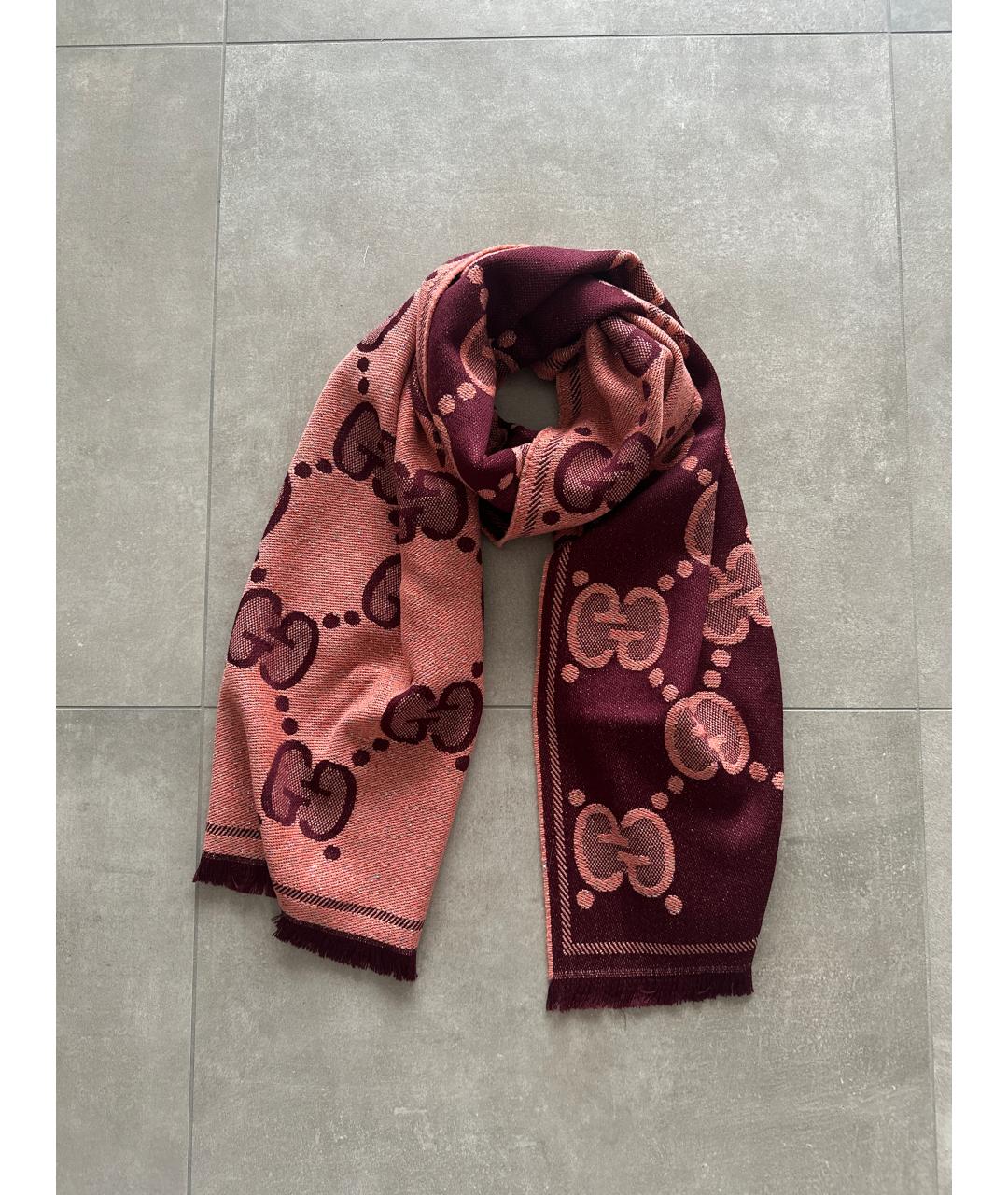 GUCCI Бордовый шерстяной шарф, фото 6
