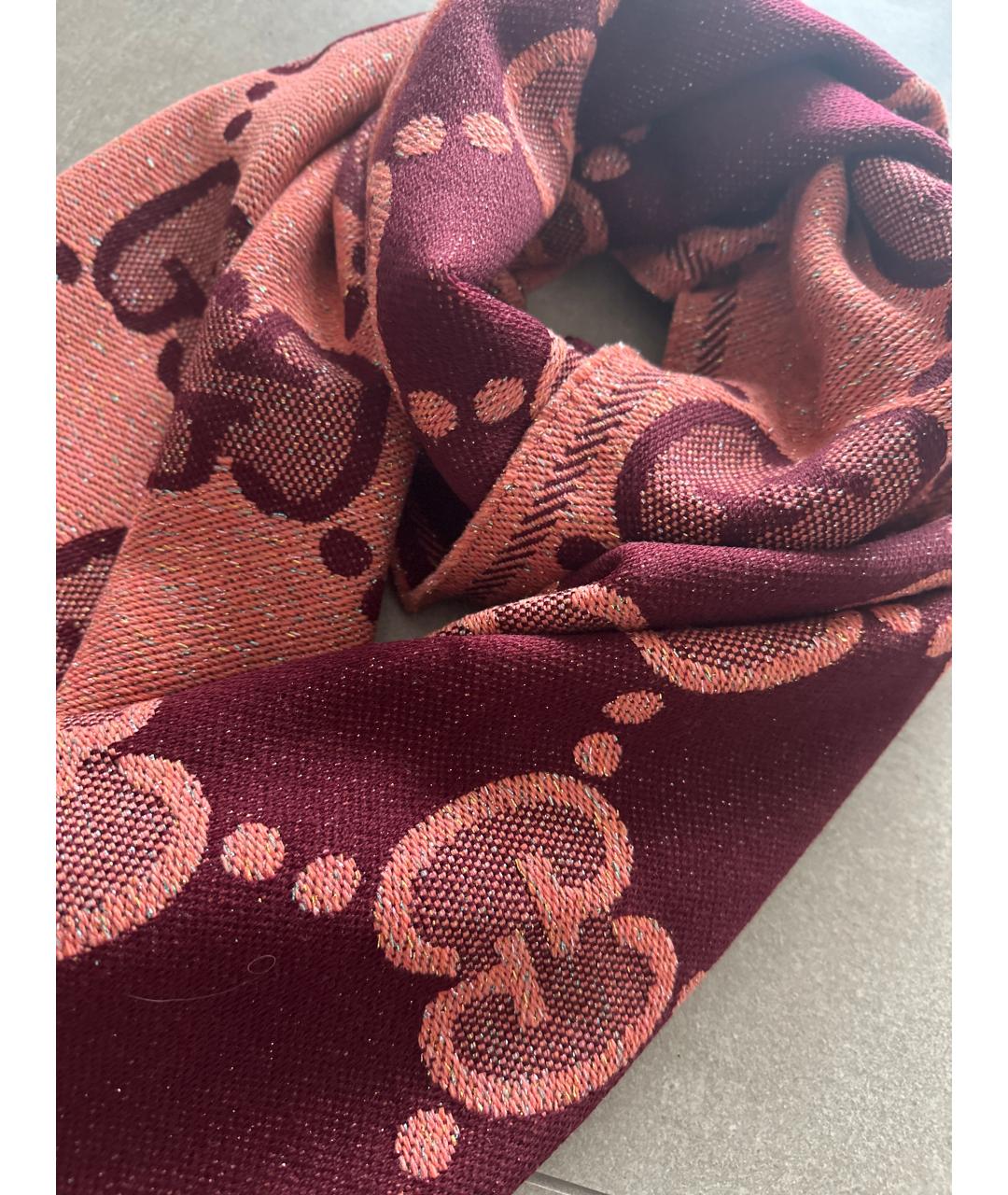 GUCCI Бордовый шерстяной шарф, фото 2