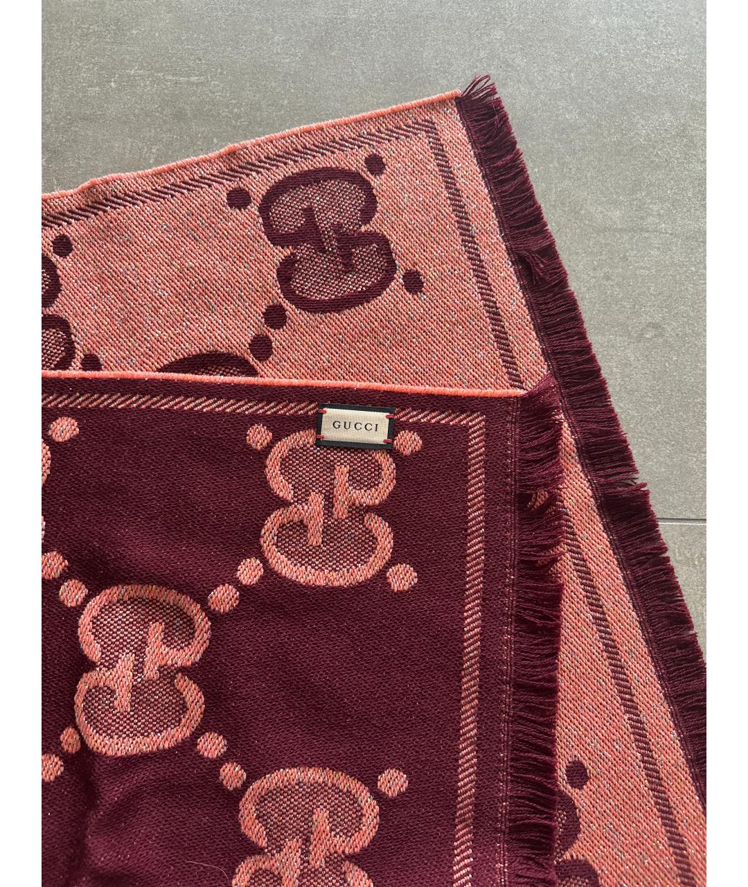 GUCCI Бордовый шерстяной шарф, фото 5