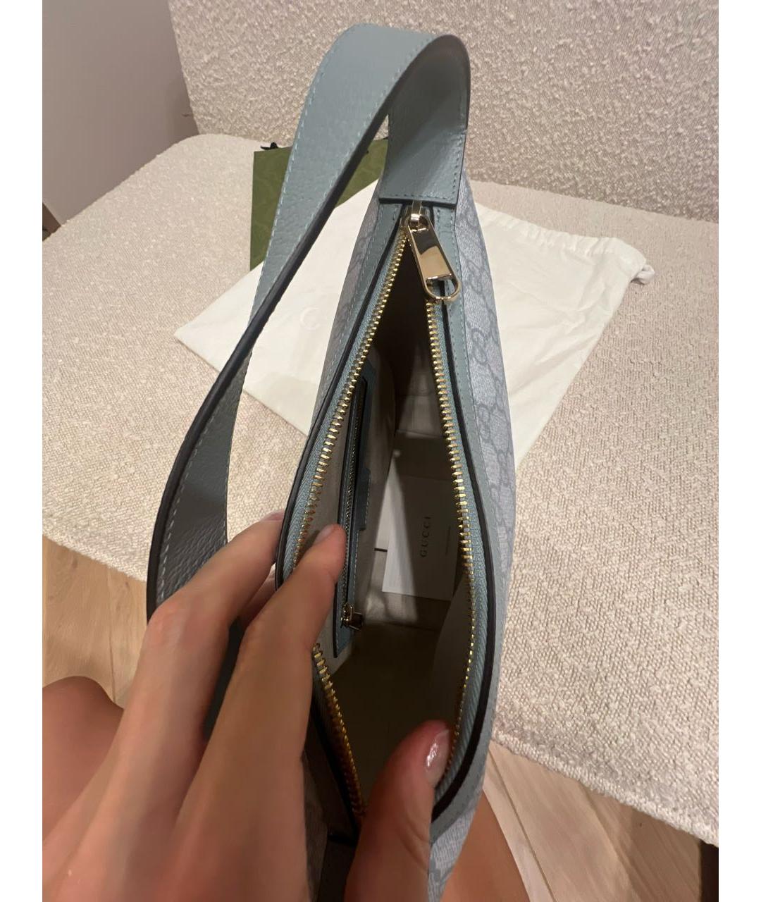 GUCCI Голубая кожаная сумка с короткими ручками, фото 4
