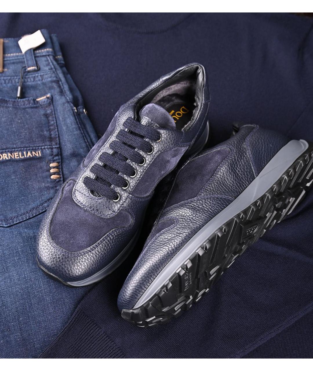 DOUCAL'S Темно-синие кожаные низкие кроссовки / кеды, фото 1