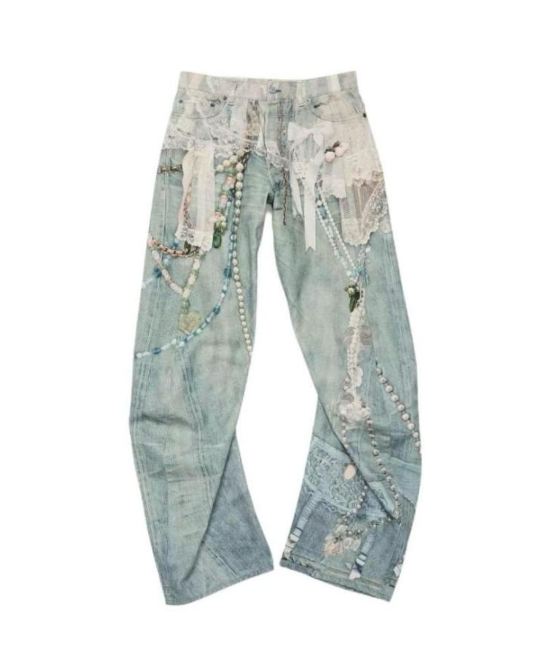 ACNE STUDIOS Голубые хлопковые прямые джинсы, фото 1