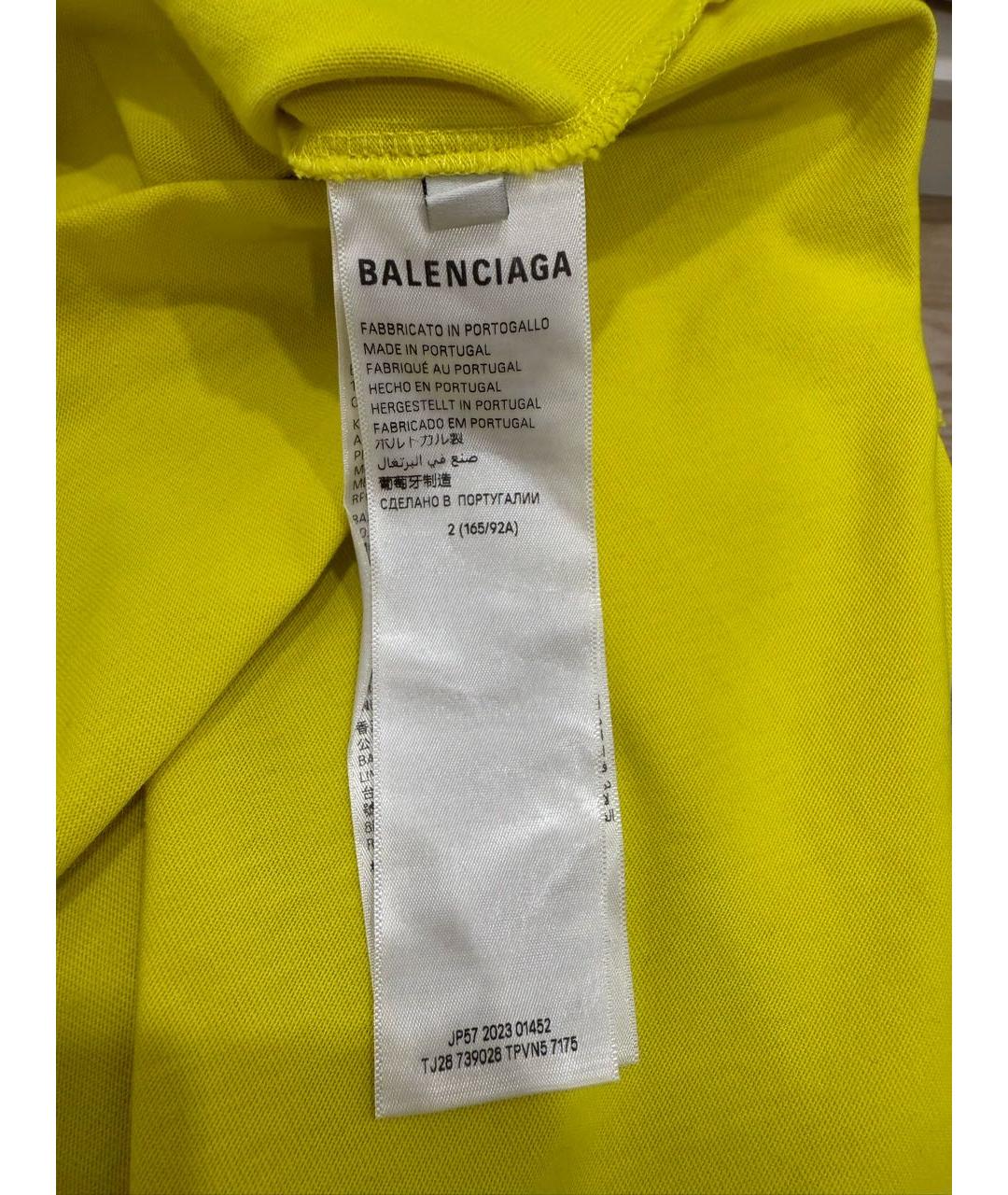 BALENCIAGA Желтая хлопковая футболка, фото 7