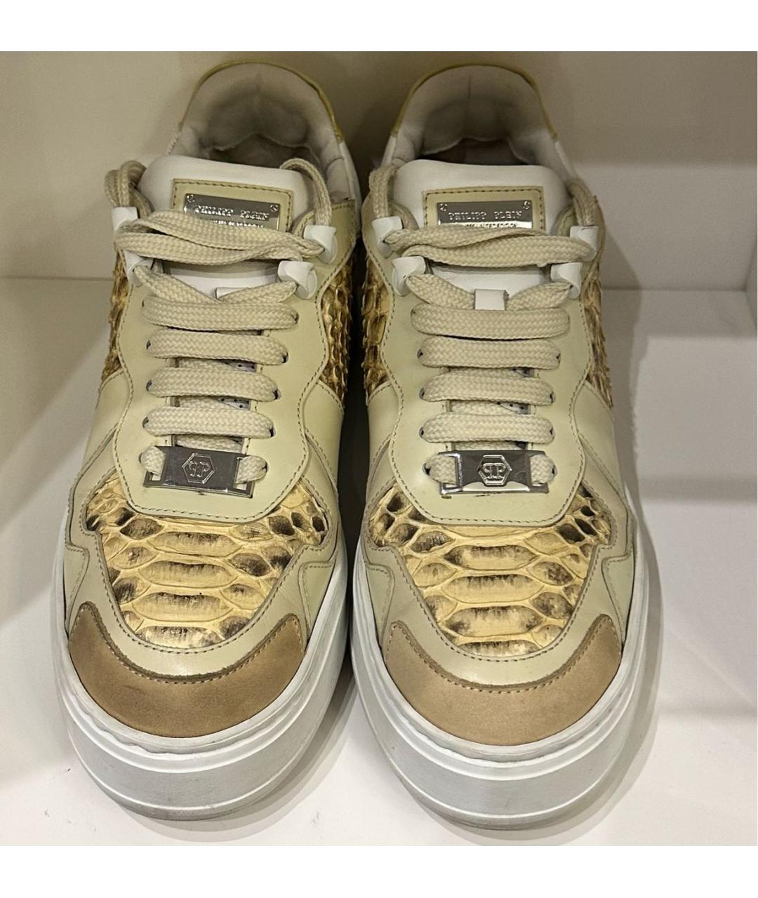 PHILIPP PLEIN Бежевые кроссовки из экзотической кожи, фото 2