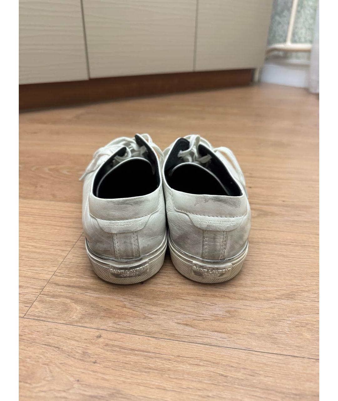 SAINT LAURENT Белые кожаные низкие кроссовки / кеды, фото 4