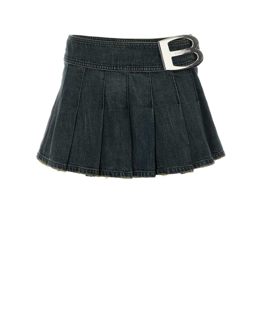 BALENCIAGA Темно-синяя хлопковая юбка мини, фото 1