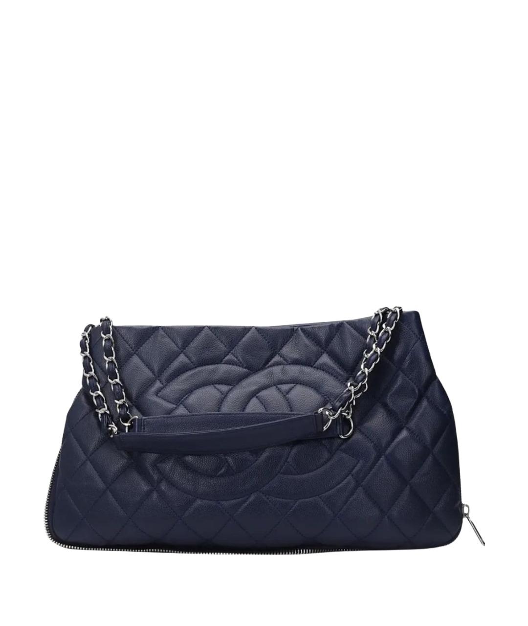 CHANEL Темно-синяя кожаная сумка тоут, фото 1