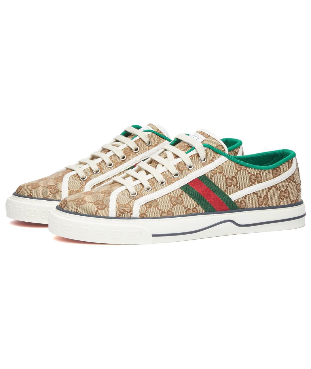 GUCCI Бежевые текстильные низкие кроссовки / кеды, фото 3