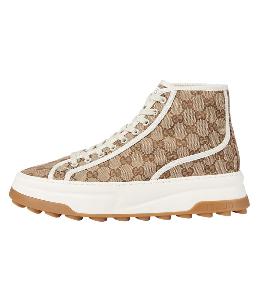 GUCCI Бежевые текстильные высокие кроссовки / кеды, фото 6