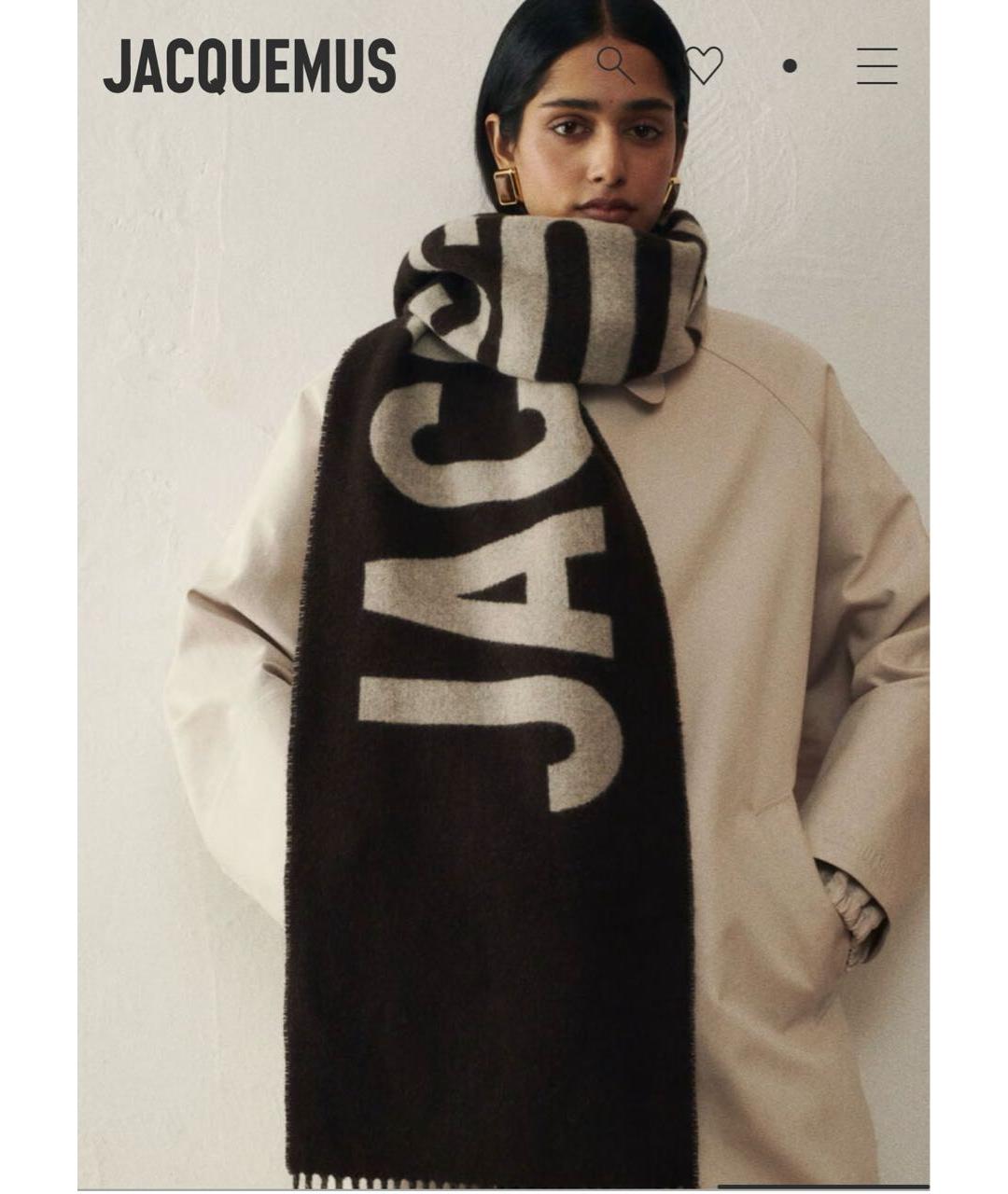 JACQUEMUS Коричневый шерстяной шарф, фото 8