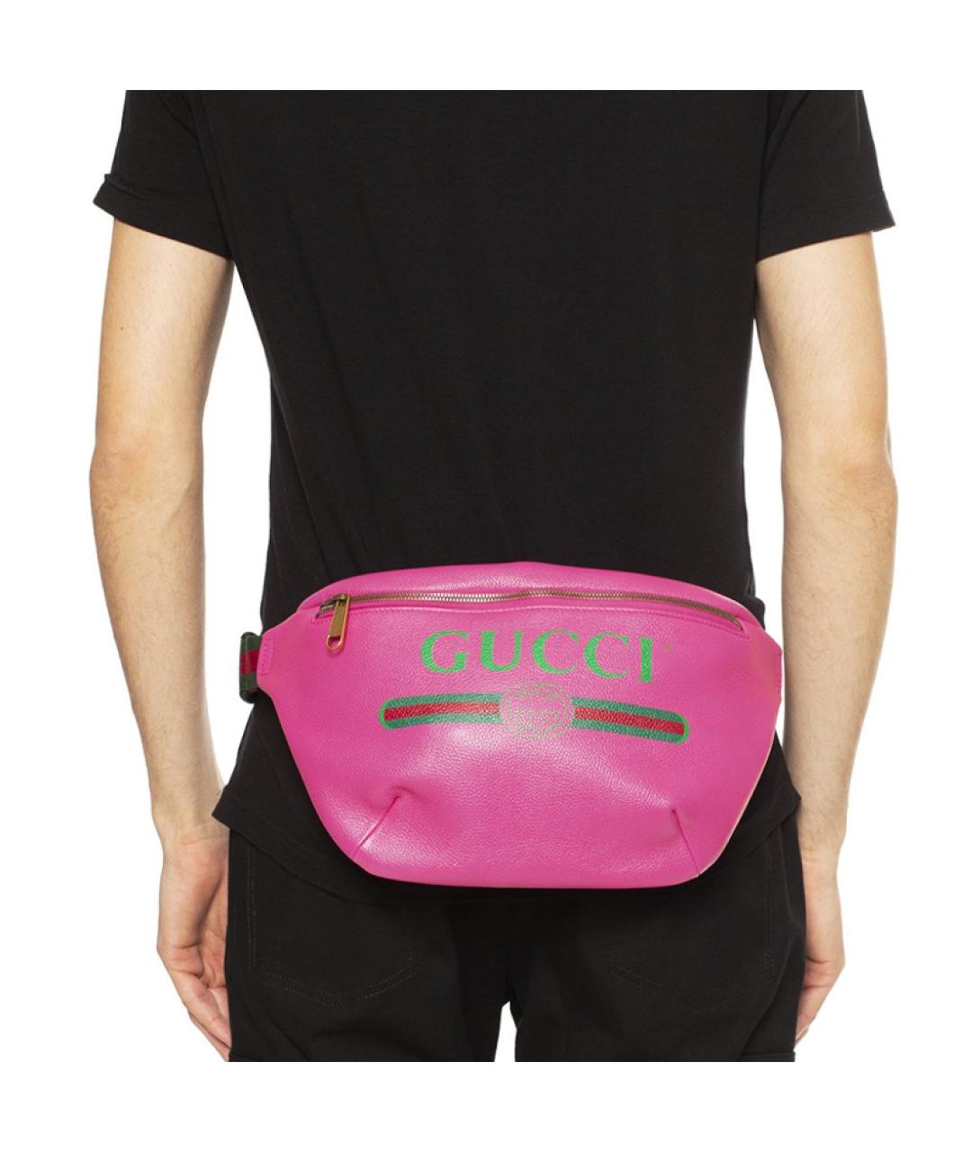 GUCCI Фуксия кожаная поясная сумка, фото 6