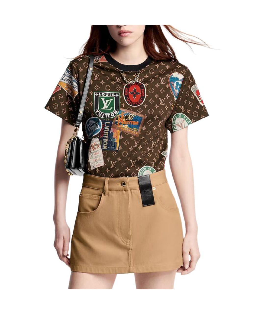 LOUIS VUITTON Коричневая хлопковая футболка, фото 6