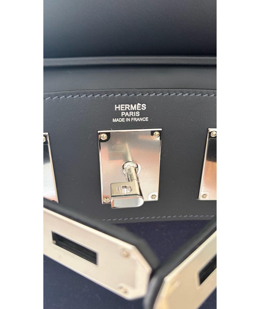 HERMES Темно-синяя кожаная сумка тоут, фото 3