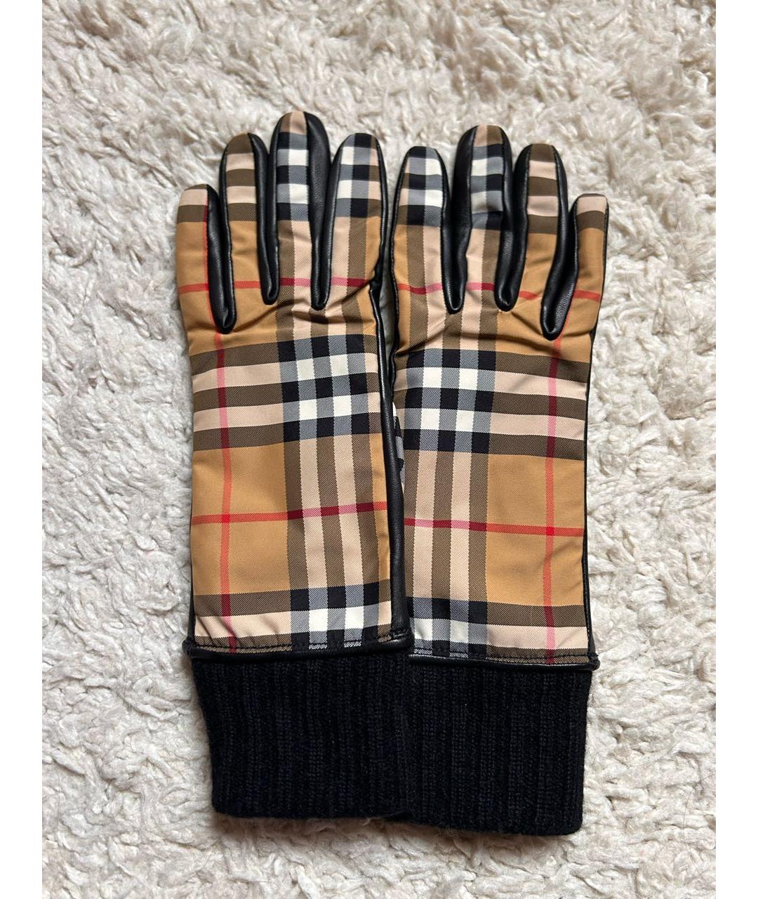 BURBERRY Черные кожаные перчатки, фото 8