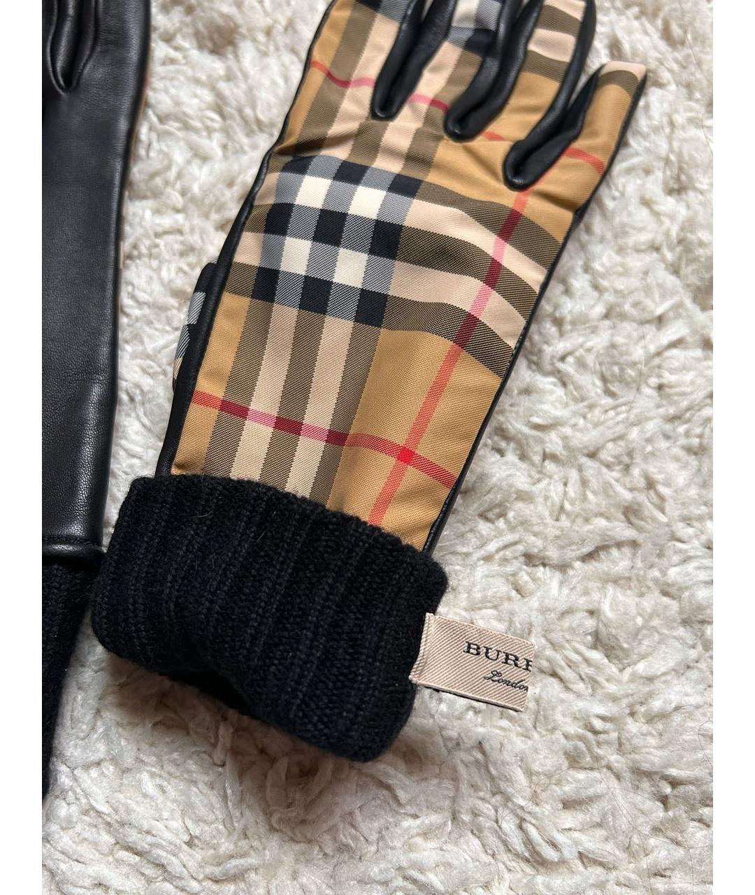 BURBERRY Черные кожаные перчатки, фото 6