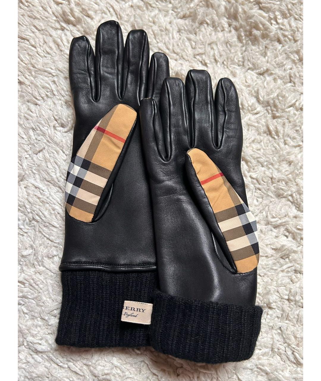 BURBERRY Черные кожаные перчатки, фото 4