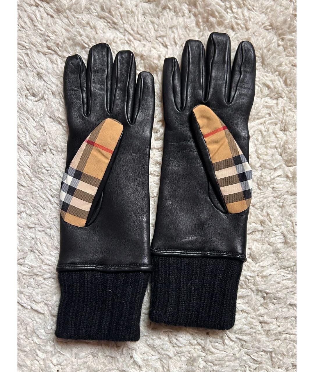 BURBERRY Черные кожаные перчатки, фото 2