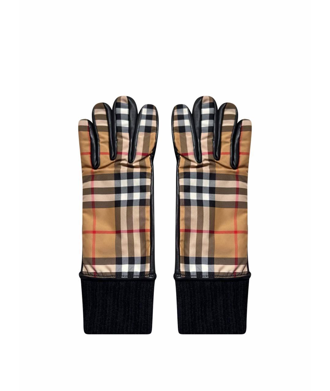 BURBERRY Черные кожаные перчатки, фото 1