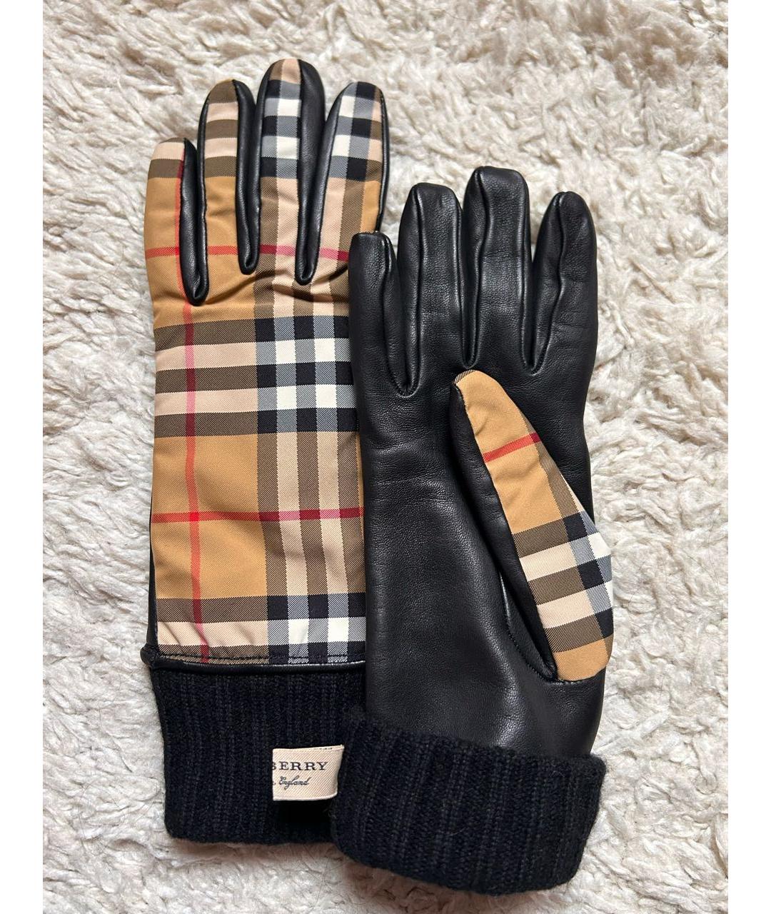 BURBERRY Черные кожаные перчатки, фото 5
