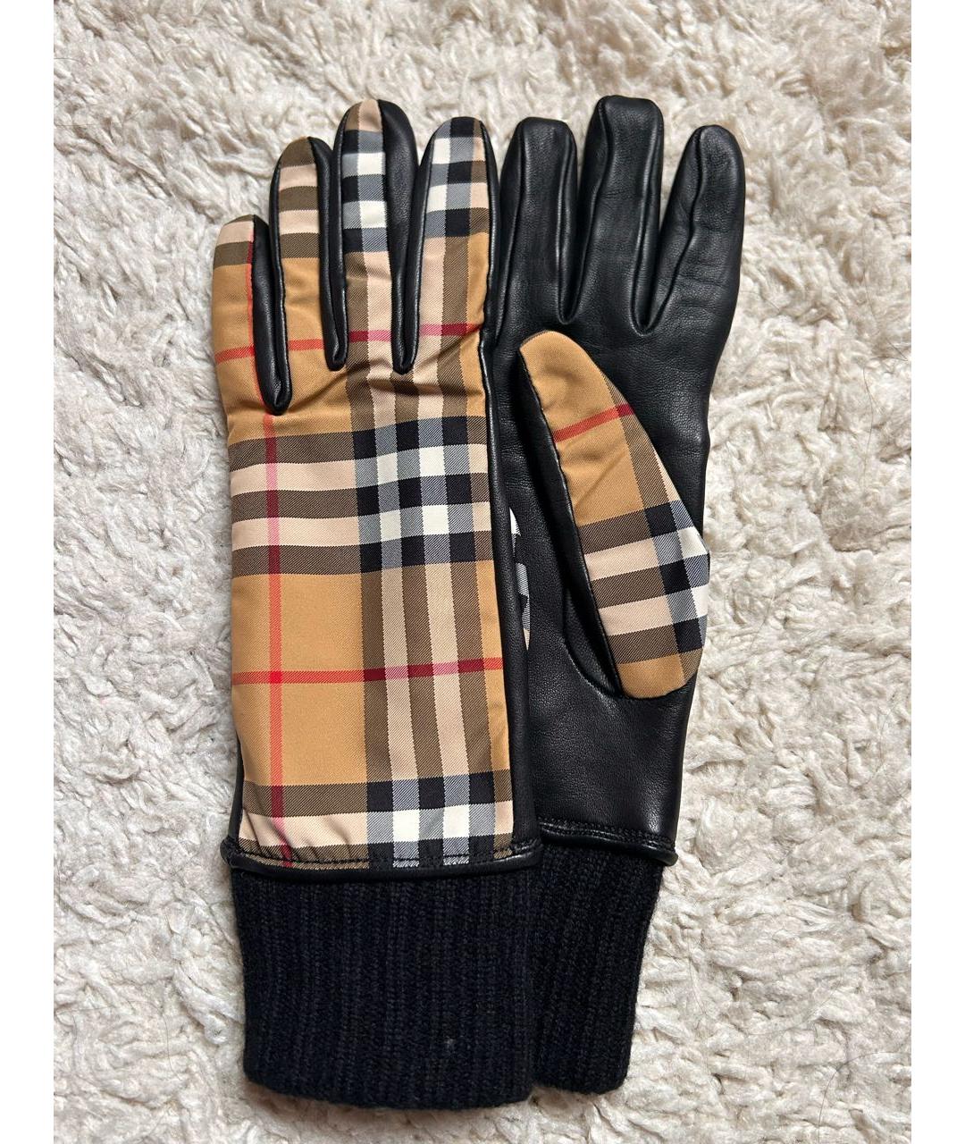 BURBERRY Черные кожаные перчатки, фото 3