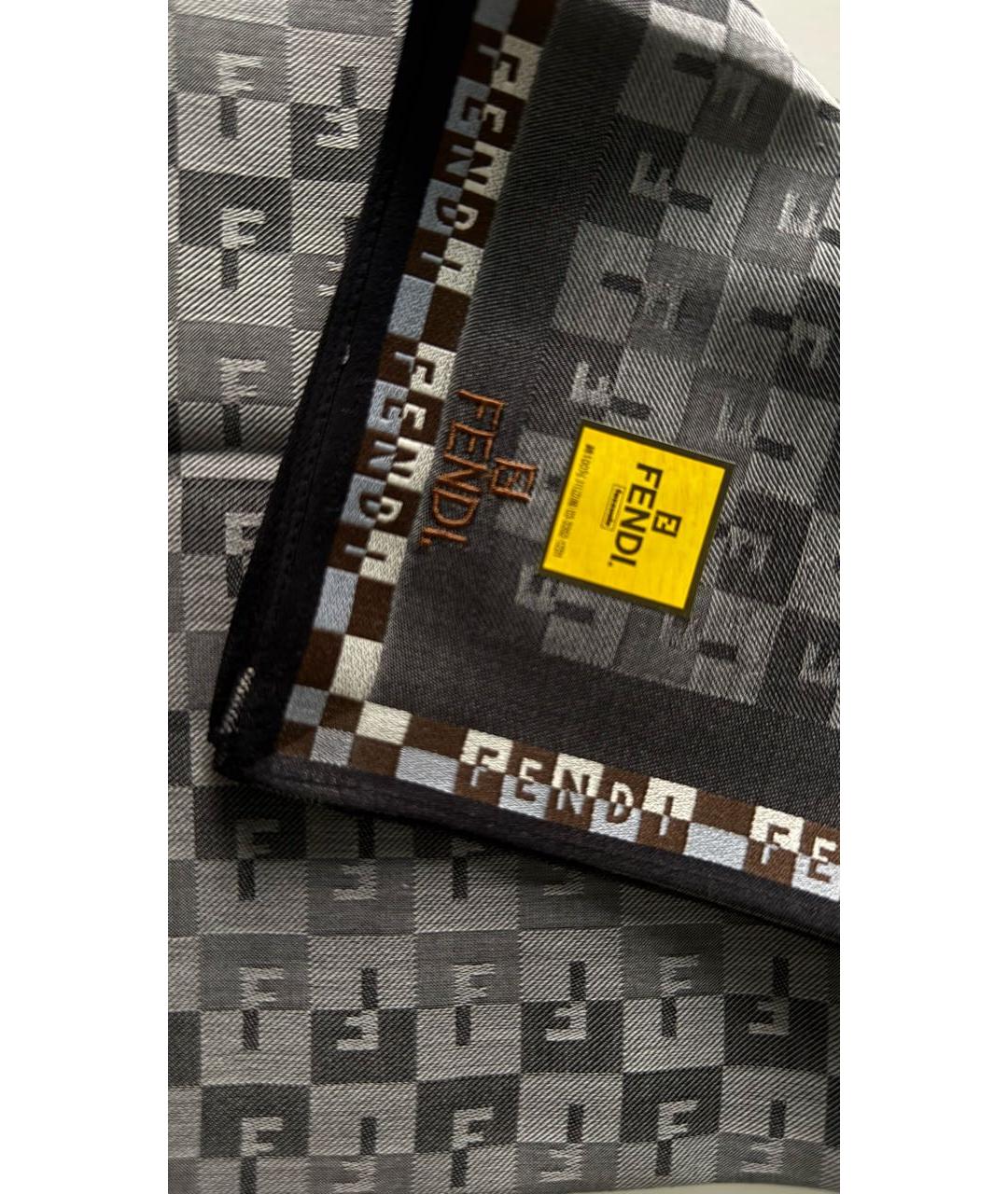FENDI Серый шелковый шарф, фото 2