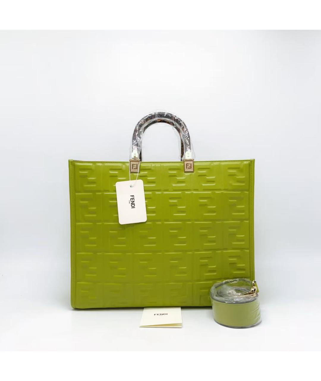 FENDI Зеленая кожаная сумка тоут, фото 3