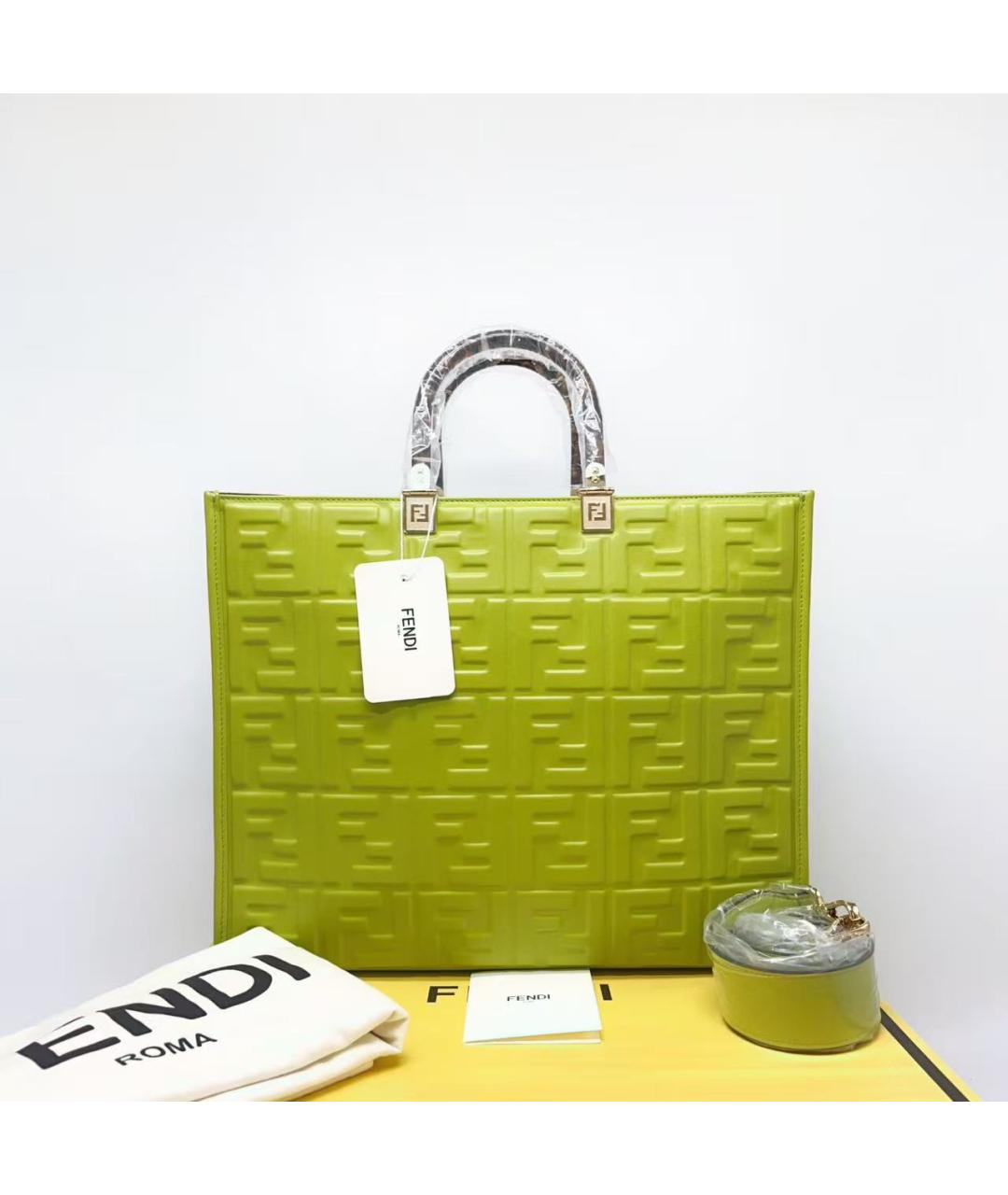 FENDI Зеленая кожаная сумка тоут, фото 2