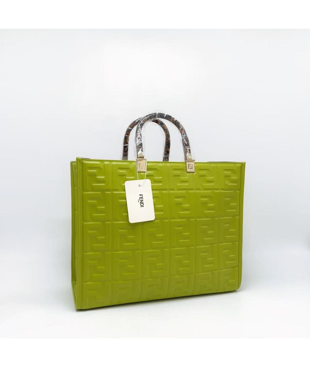 FENDI Зеленая кожаная сумка тоут, фото 5