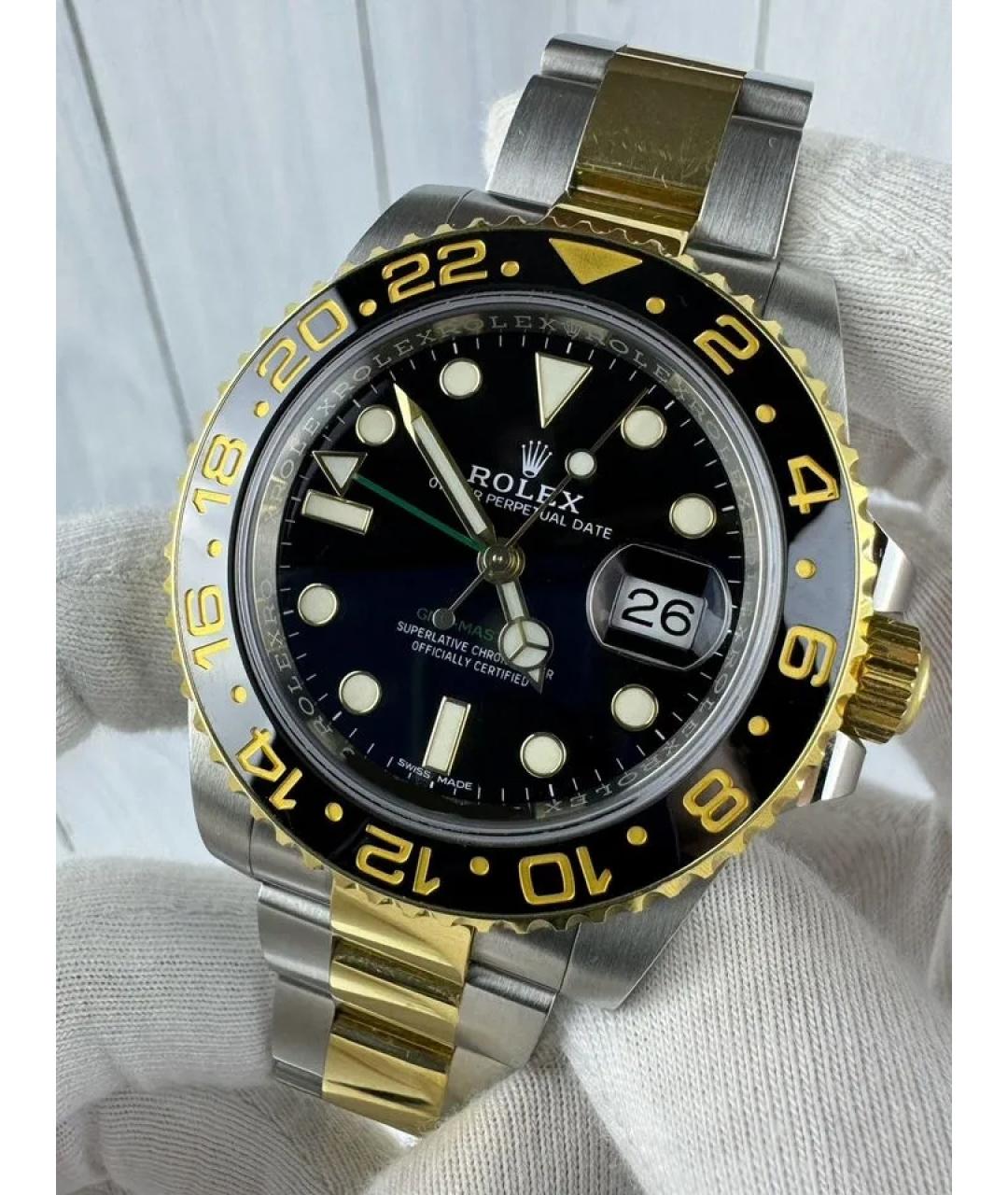 ROLEX Черные часы из желтого золота, фото 2