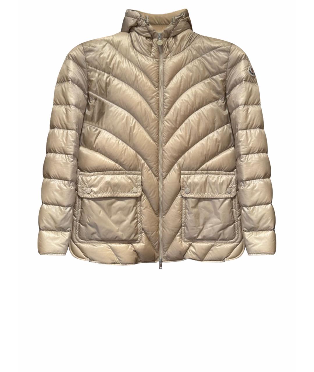 MONCLER Бежевый полиамидовый пуховик, фото 1
