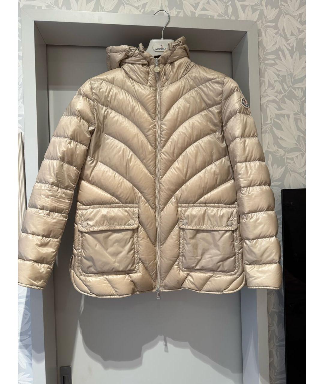 MONCLER Бежевый полиамидовый пуховик, фото 9