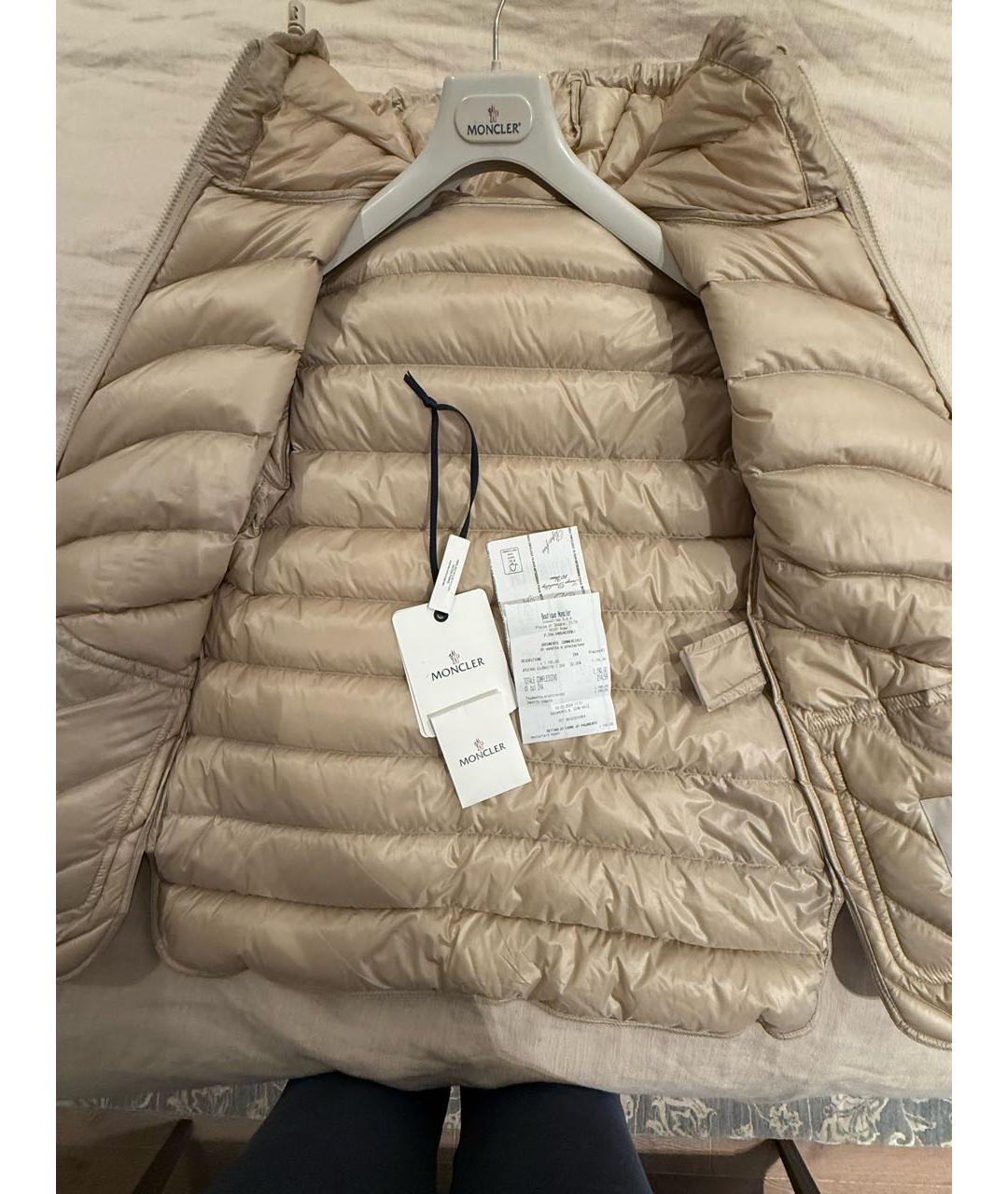 MONCLER Бежевый полиамидовый пуховик, фото 8