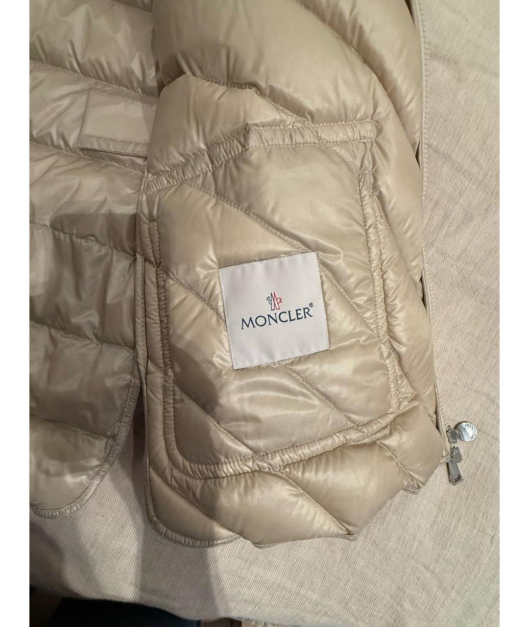 MONCLER Бежевый полиамидовый пуховик, фото 3