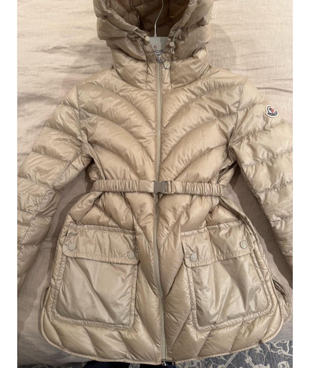 MONCLER Бежевый полиамидовый пуховик, фото 4