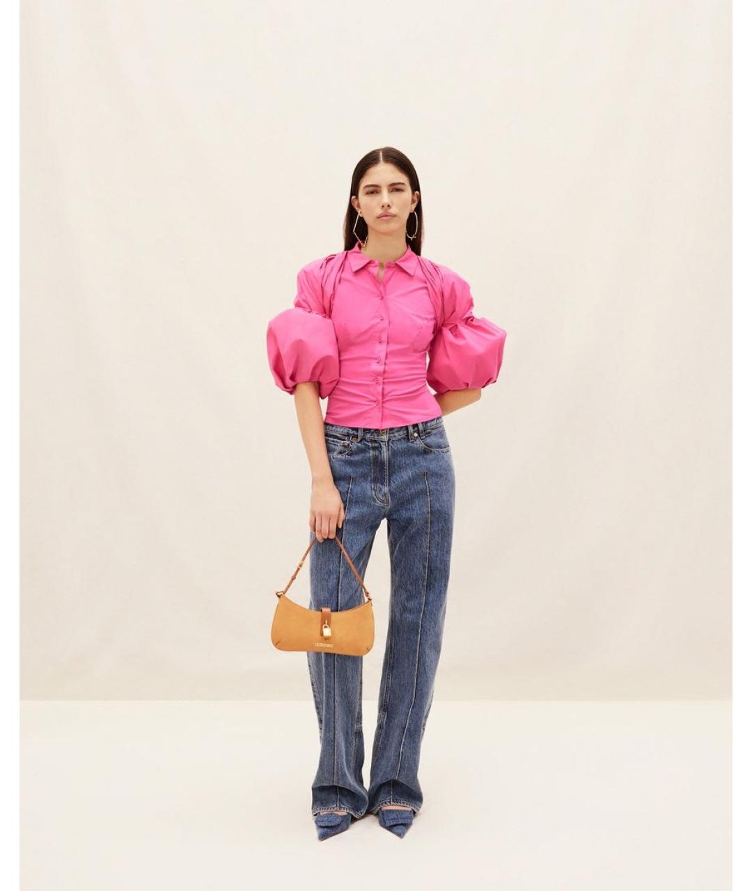 JACQUEMUS Фуксия хлопко-эластановая рубашка, фото 3