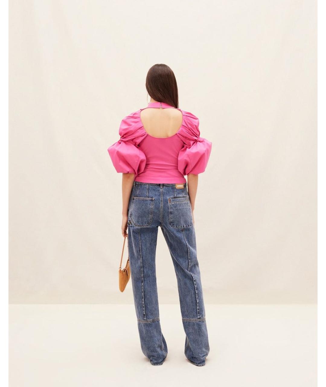 JACQUEMUS Фуксия хлопко-эластановая рубашка, фото 5