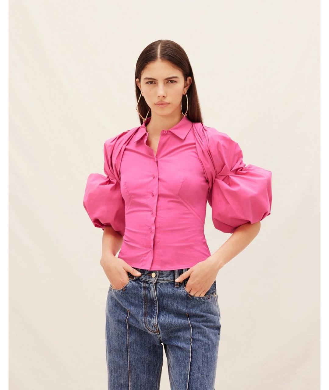 JACQUEMUS Фуксия хлопко-эластановая рубашка, фото 2