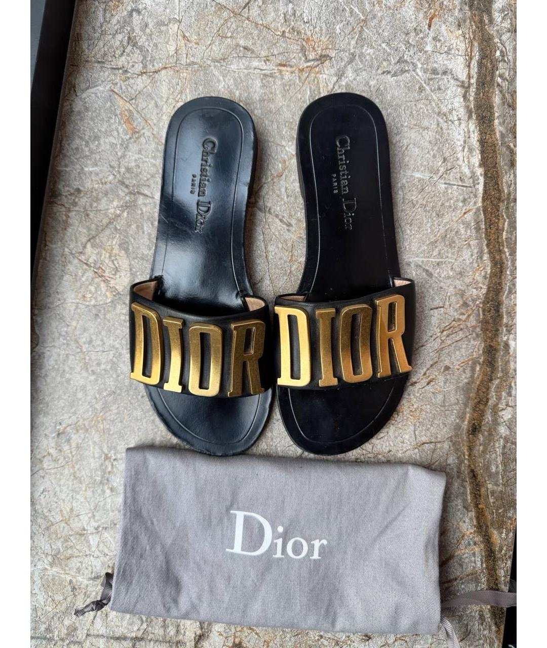 CHRISTIAN DIOR Черные кожаные шлепанцы, фото 3