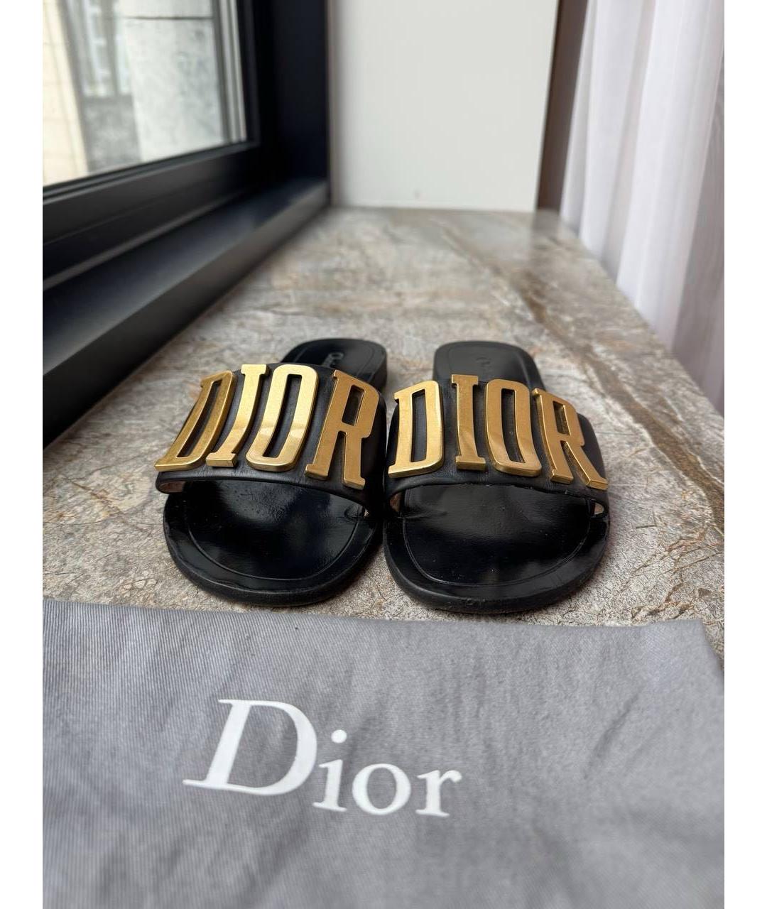 CHRISTIAN DIOR Черные кожаные шлепанцы, фото 2