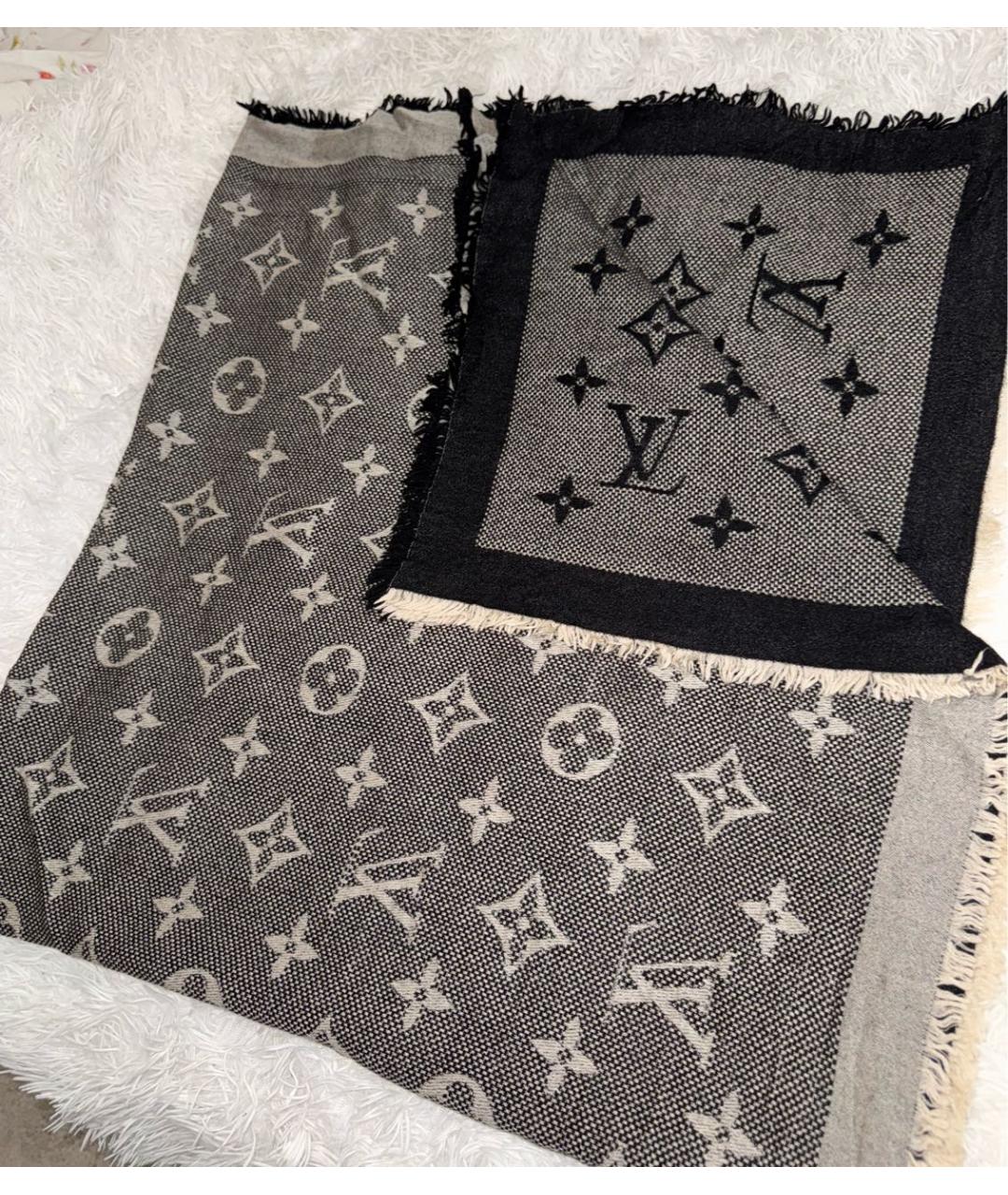 LOUIS VUITTON Антрацитовый шерстяной платок, фото 4