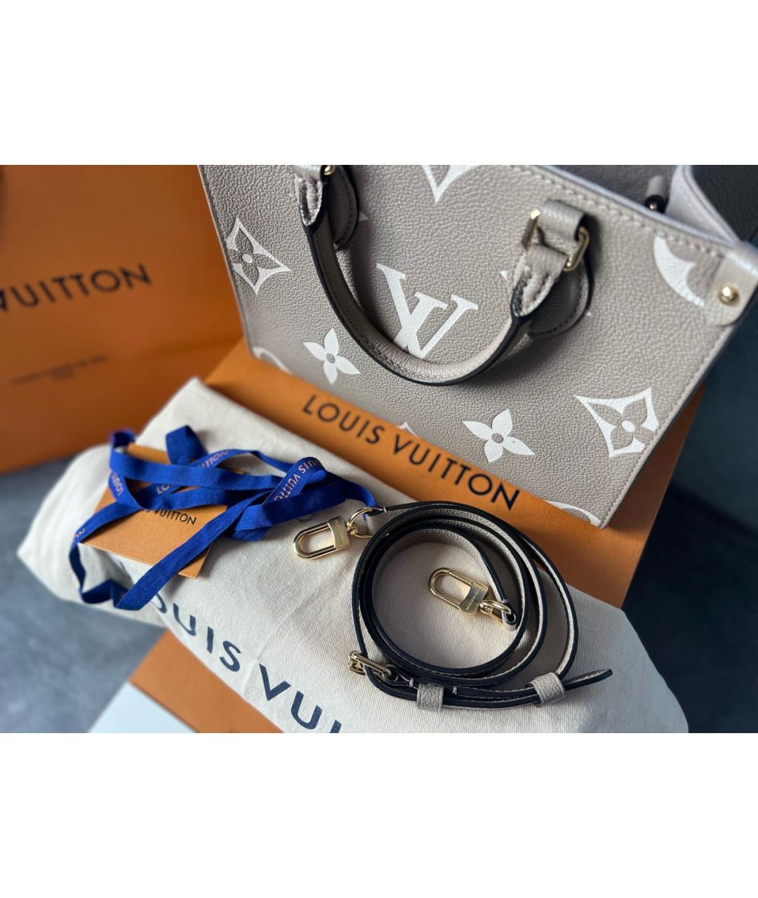 LOUIS VUITTON Бежевая кожаная сумка тоут, фото 3