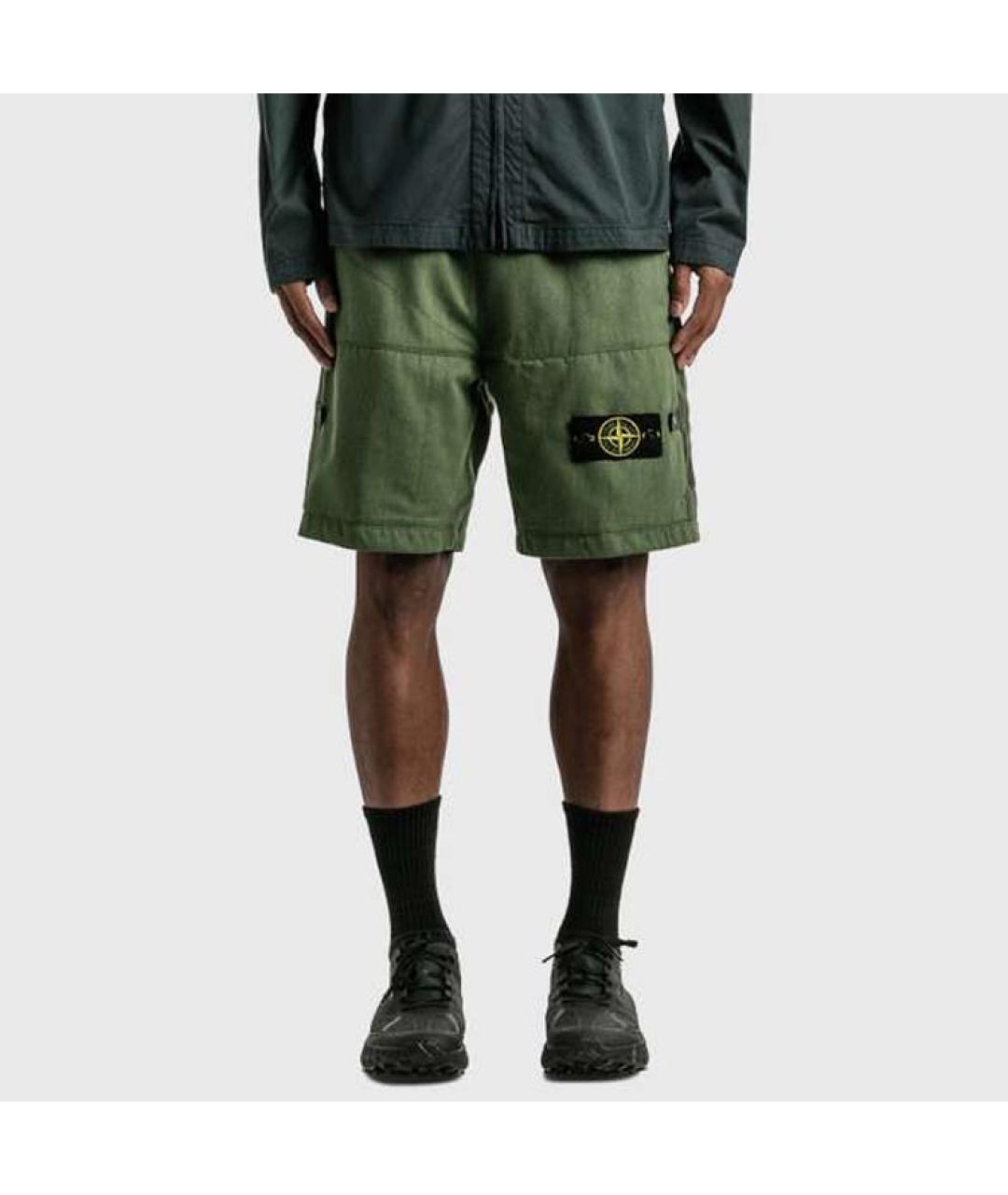 STONE ISLAND Зеленые хлопковые шорты, фото 3