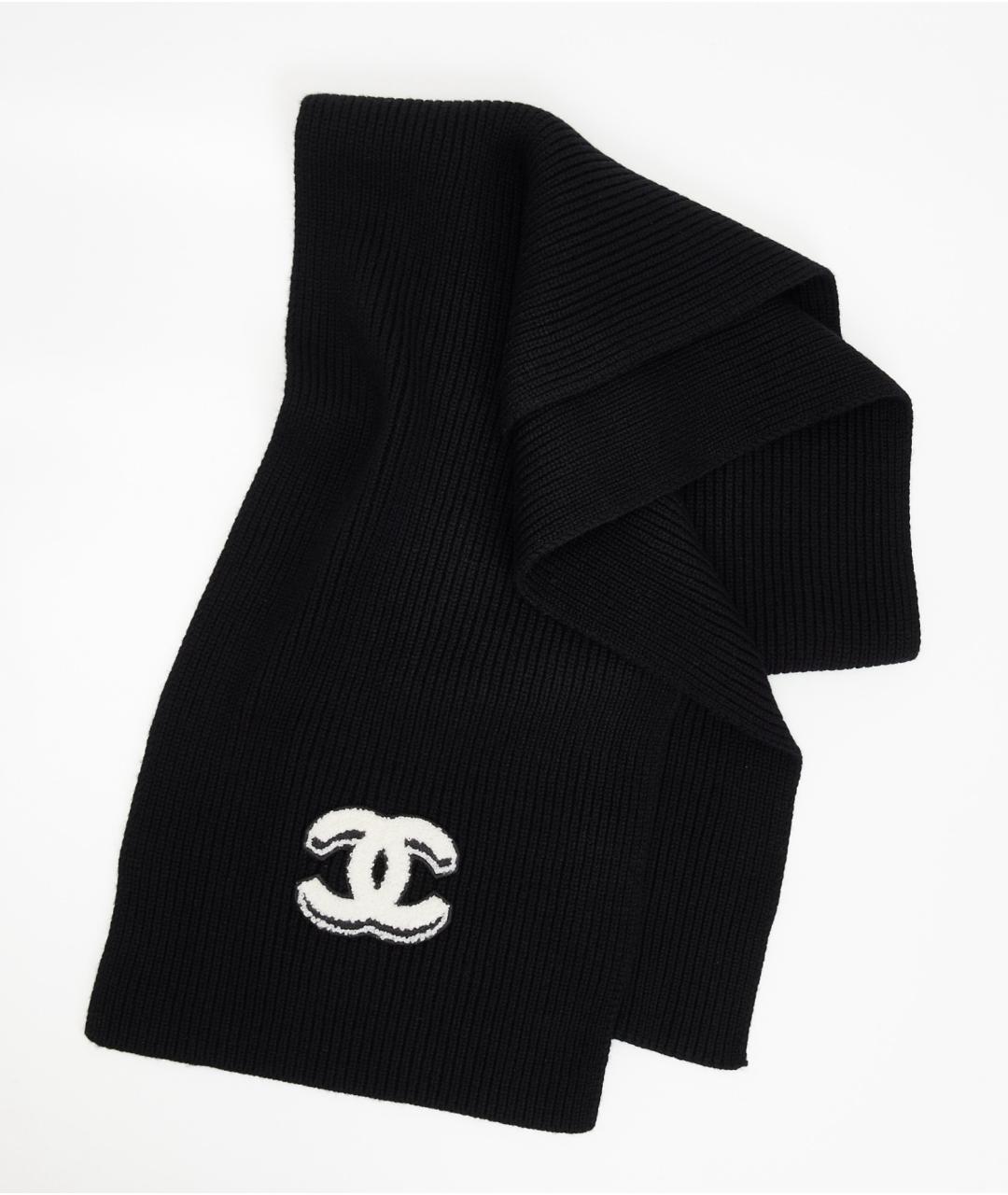 CHANEL Черный кашемировый шарф, фото 2