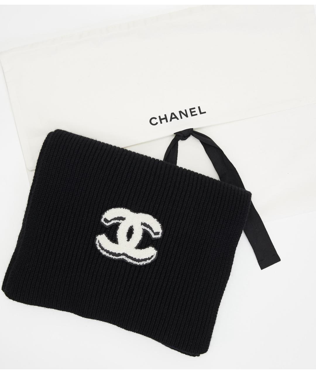 CHANEL Черный кашемировый шарф, фото 3