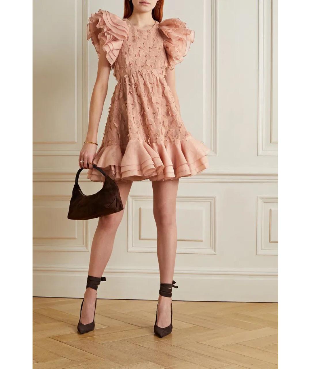 ZIMMERMANN Розовое льняное коктейльное платье, фото 8