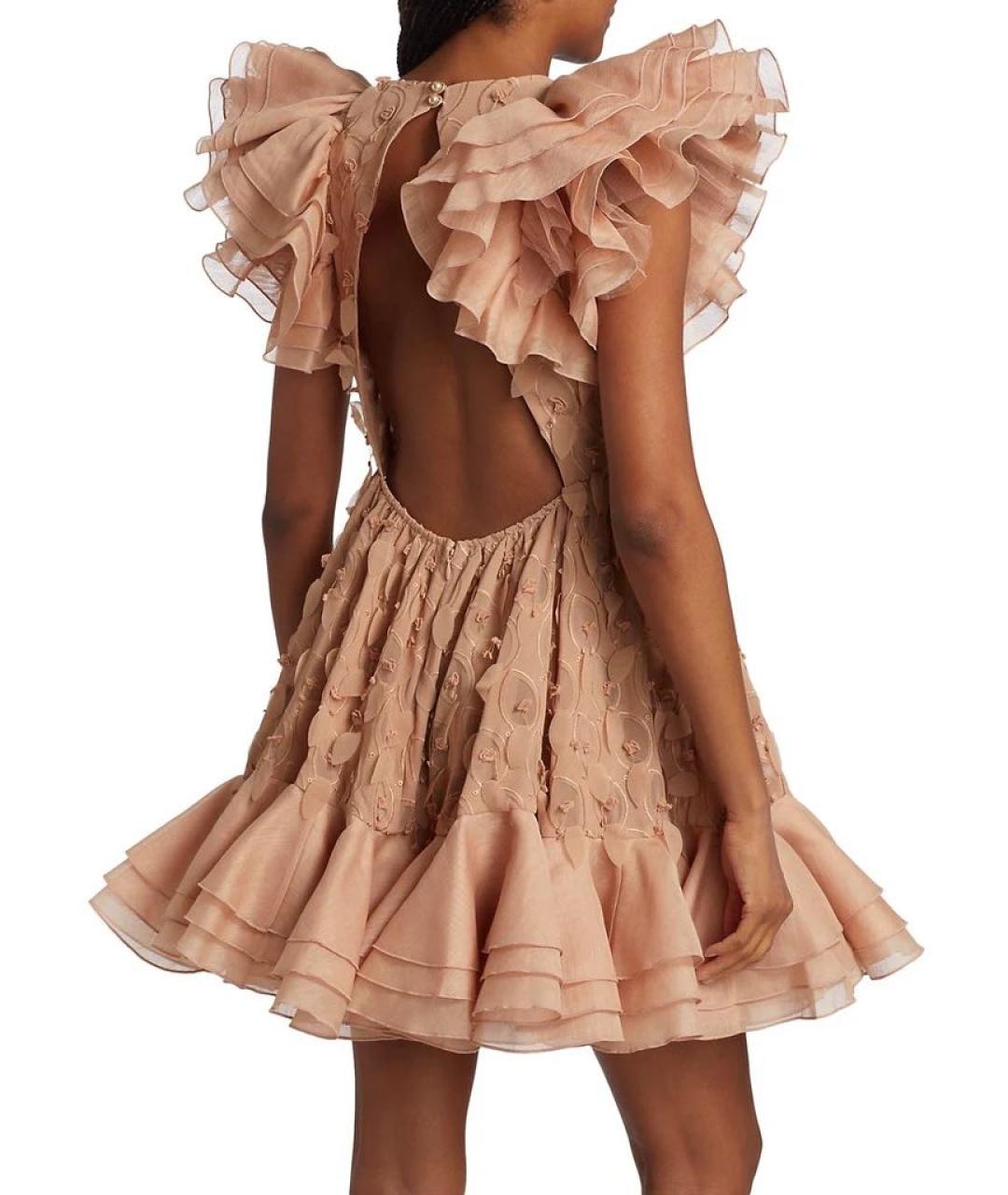 ZIMMERMANN Розовое льняное коктейльное платье, фото 4