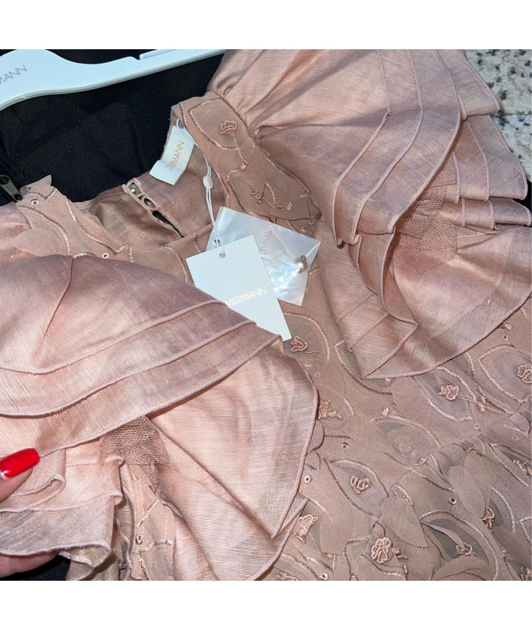 ZIMMERMANN Розовое льняное коктейльное платье, фото 6