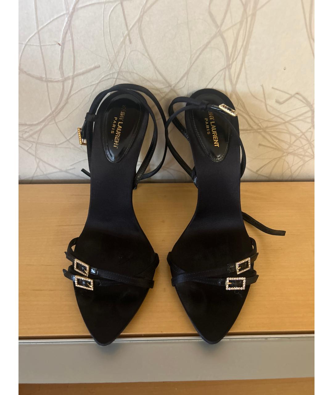 SAINT LAURENT Черные кожаные босоножки, фото 2