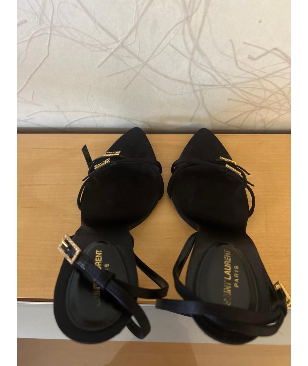 SAINT LAURENT Черные кожаные босоножки, фото 3
