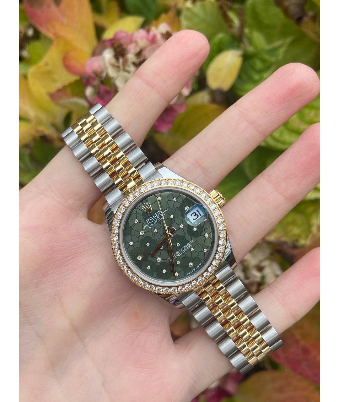 ROLEX Зеленые часы из желтого золота, фото 2